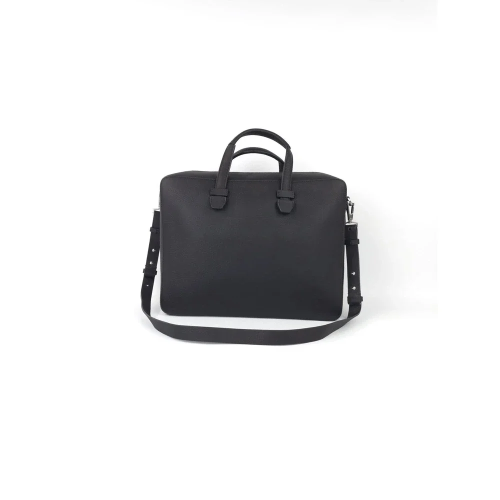 BONASTRE Leather Briefcase Shoulder Bag Black Made In Spain